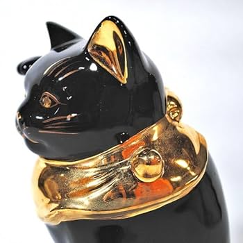 招き猫 江戸猫 19cm 右手 黒猫 瀬戸焼 Amazon.co.jp: 瀬戸焼 招き猫 日本製 江戸猫ブラック本金（小
