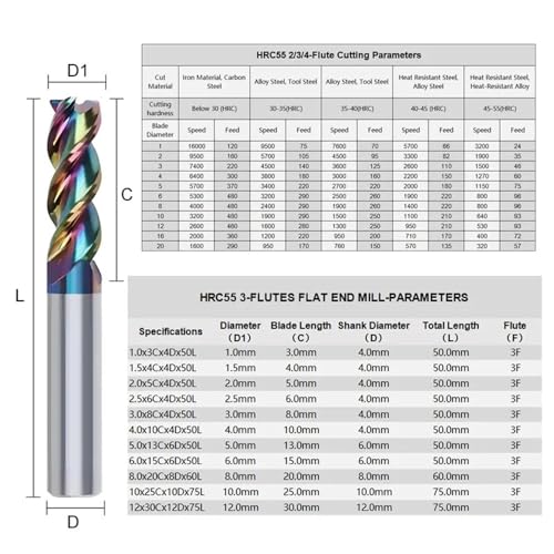 Image of Carbide Square End Mill HRC60 Double Edge 3 Flute DLC Coating Tungsten Steel for Aluminum Wood Endmills HRC60 1.0-12.0 Series