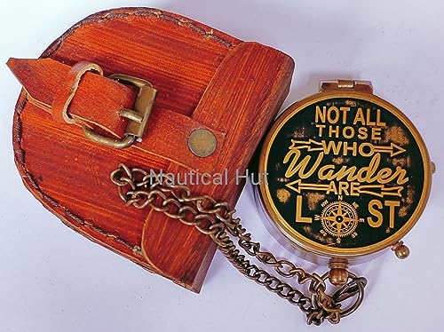 Not All Military Compass For Hiking And Survival- Waterproof Brass Nautical Pocket Compass With Leather Carry Case & Chain For Camping Hunting Climbing Exploring Geology Outdoor Activities #TOP2