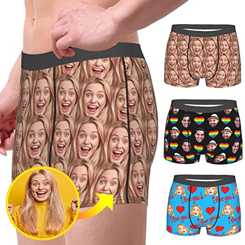 EAQ Custom Underwear Personalized Boxers for Men with Face Funny Shorts Underpants Valentine's Day Gifts for Boyfriend