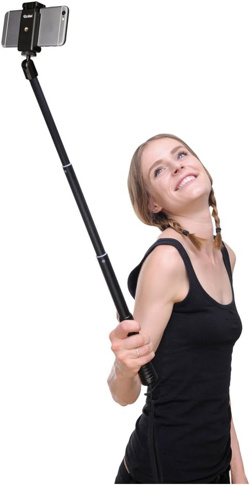 Rollei Selfie Stick 4 Traveler - Extendable Selfie Stick (Monopod) for smartphones and cameras up to 500g, Bluetooth connection up to 10 m, incl. Smartphone holder - Black