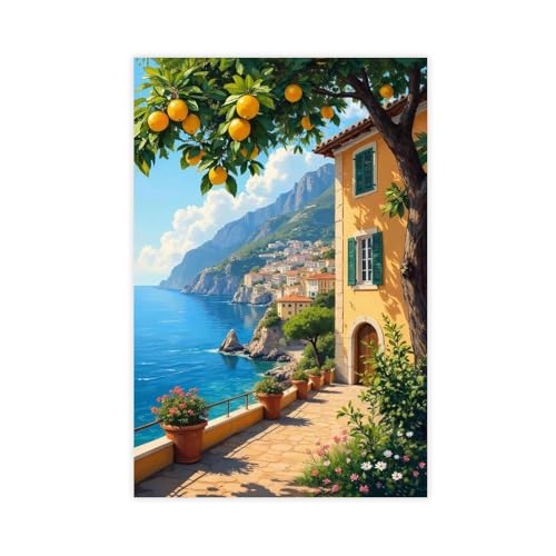 Vintage Amalfi Coast Scenery Wall Art Funky Italy Lemon Tree