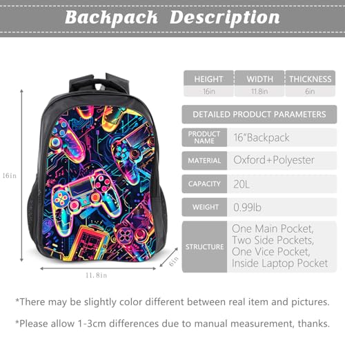 Gaming Backpack Kids Game Bookbag 16inch Schoolbag With Lunch Box Bag Pencil Case Set For Boys Girls2