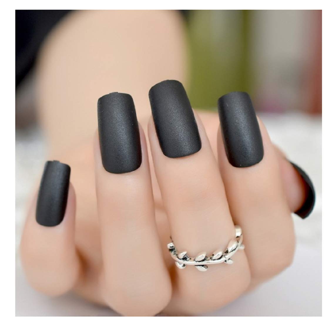 VIKSON INTERNATIONAL 24 Pcs press on Black || Matte finish press on fake artificial nail extension set With nail glue sticker sheet & nails apply kit for girls women.