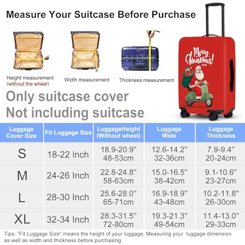 Image of Santa on Scooter Luggage Cover - Riding Green Scooter with Gifts, Whimsical Modern Holiday Design for 32 34 Inch Travel