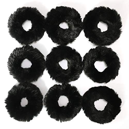 Alpure 9 Pcs Plush Hair Scrunchies,Hair Bands for Women or Girls ,Elastic Hair Ties (black)