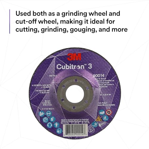 Image of 3M Cubitron 3 Cut and Grind Wheel, 88992, 36+, T27, 7 in x 1 /8 in x 5 /8 in-11, Pack of 10, ANSI, Longer Life, Faster Cut, Back-Gouging, Fillet Weld Removal, Cutting, Grinding