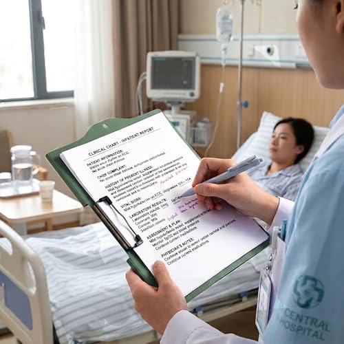 Image of oddpod Horizontal A4 Plastic Clipboard with Elastic Strap /Multi-Function Document Paper Storage File Folder with Outer Cover for Students & Professionals - Patina Green