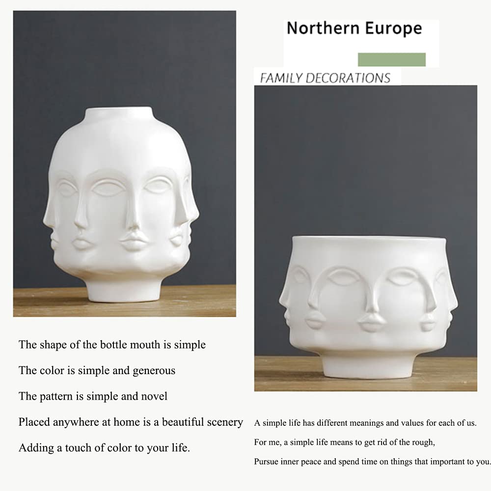 Florero Rostro Humano, Jarrón De Cara Maceta, Jarrones De Cerámica, Rostro Humano JarróN Decorativo con Forma De Cabeza Mesa Florero Decorativo,Diseño De Cara Estatua,D