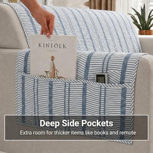 Image of STITCHNEST 'Frostvine Collection' 2 Seater Sofa Cover | Full Coverage with Armrest Pockets | Cotton Quilted Fabric, Decorative Tassels, Washable & Durable for Modern Living
