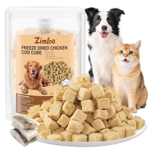 Freeze Dried Chicken Cod Pet Treats, High Protein Pet Food for Dogs Cats, Healthy Limited Ingredient Chicken Cod Fish Cube