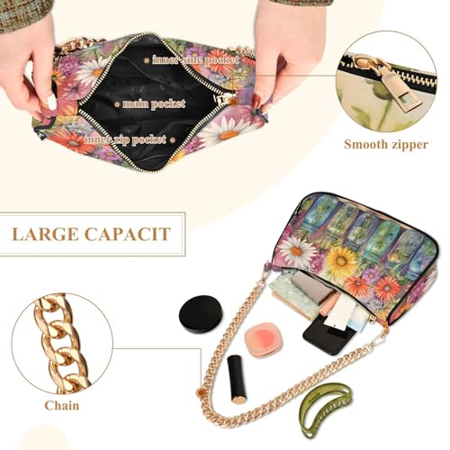 Image of Shoulder Bags for Women Flower Floral Hobo Tote Handbag Small Clutch Purse with Zipper Closure
