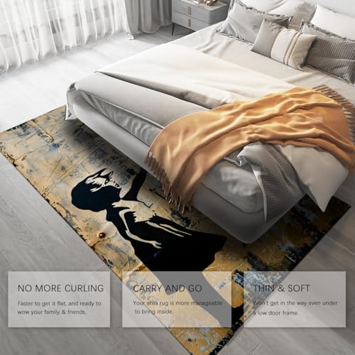 Tapis antidérapant jaune et gris doux style graffiti art pour bureau - 5