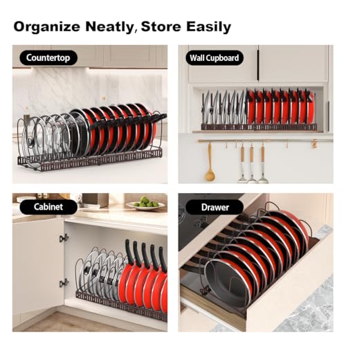 Miniatura 5 de Housolution Organizador De Ollas Y Sartenes, Extensible Organizador Tapas Ollas Con 14 Compartimentos, Soporte Tapas Ollas Y Sartenes, Bronce