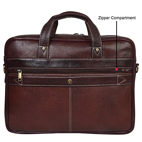 Image of Genuine Leather Unisex 15.6 inch Professional Laptop Office Messenger Bag (Bombay Brown)