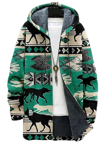 LOAIHA Men's Longline Hooded Sweatshirt Fleece Jacket with Full-Zip Retro Open-Front Cardigan Sweater Jacket with Pockets