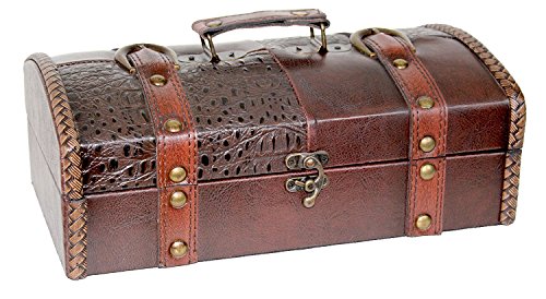 Quickway Imports 14 Inch General Leather Trunk, Designer Treasure Chest