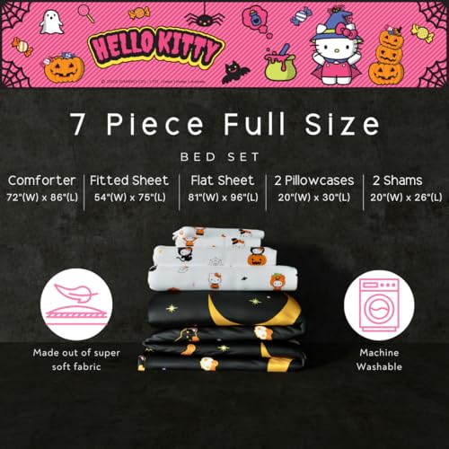 Image of Sanrio Hello Kitty Halloween Pumpkin Full Bed Set - Super Soft & Cozy 5 Piece Reversible Comforter and Sheet Set (Officially Licensed Product) by Franco