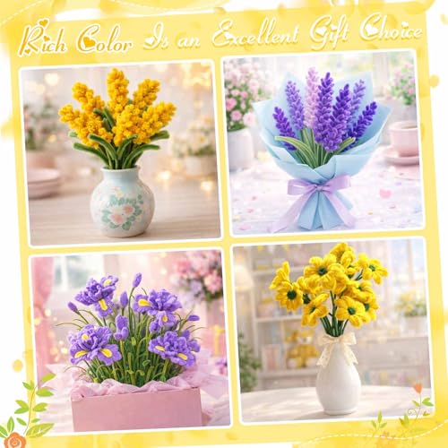 Image of Peryiter 500pcs Pipe Cleaner Craft Pack, Yellow & Purple Flower, 12 Inch