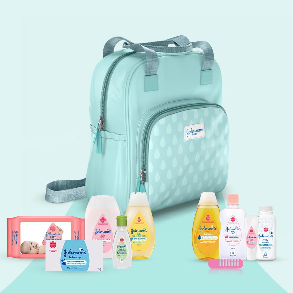 Gift Pack with Maternity Backpack/Diaper Bag | Newborn Essentials Kit for Baby Girl/Boy | 11 Baby Products Including Teal Travel Bag & Comb