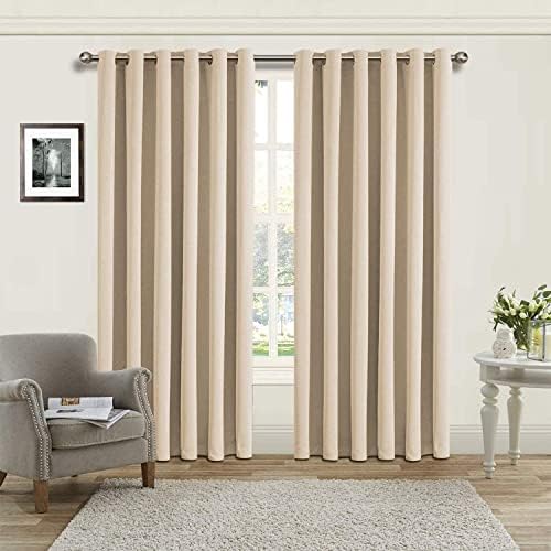 AMEHA Blackout Eyelet Curtains for Bedroom Thermal Insulated Cream Curtains 90x90 Inch Drop Room Darkening Black Out Window Curtain with Matching Tiebacks, 2 Panels