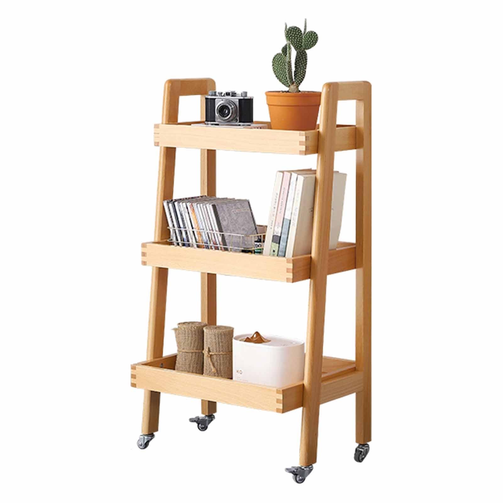 XPLKQXE Carritos De Suministro De Bebidas, Camión Rodante De Madera Maciza De Cocina, 3 Estante Almacenamiento Clasificador Bandeja, Se Pueden Mover Ruedas Goma (Color : Woody, Tamaño : 45X26.5X84CM