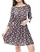 Allegra K Woman 3/4 Sleeves Elastic Waist Floral A Line Dress Black L
