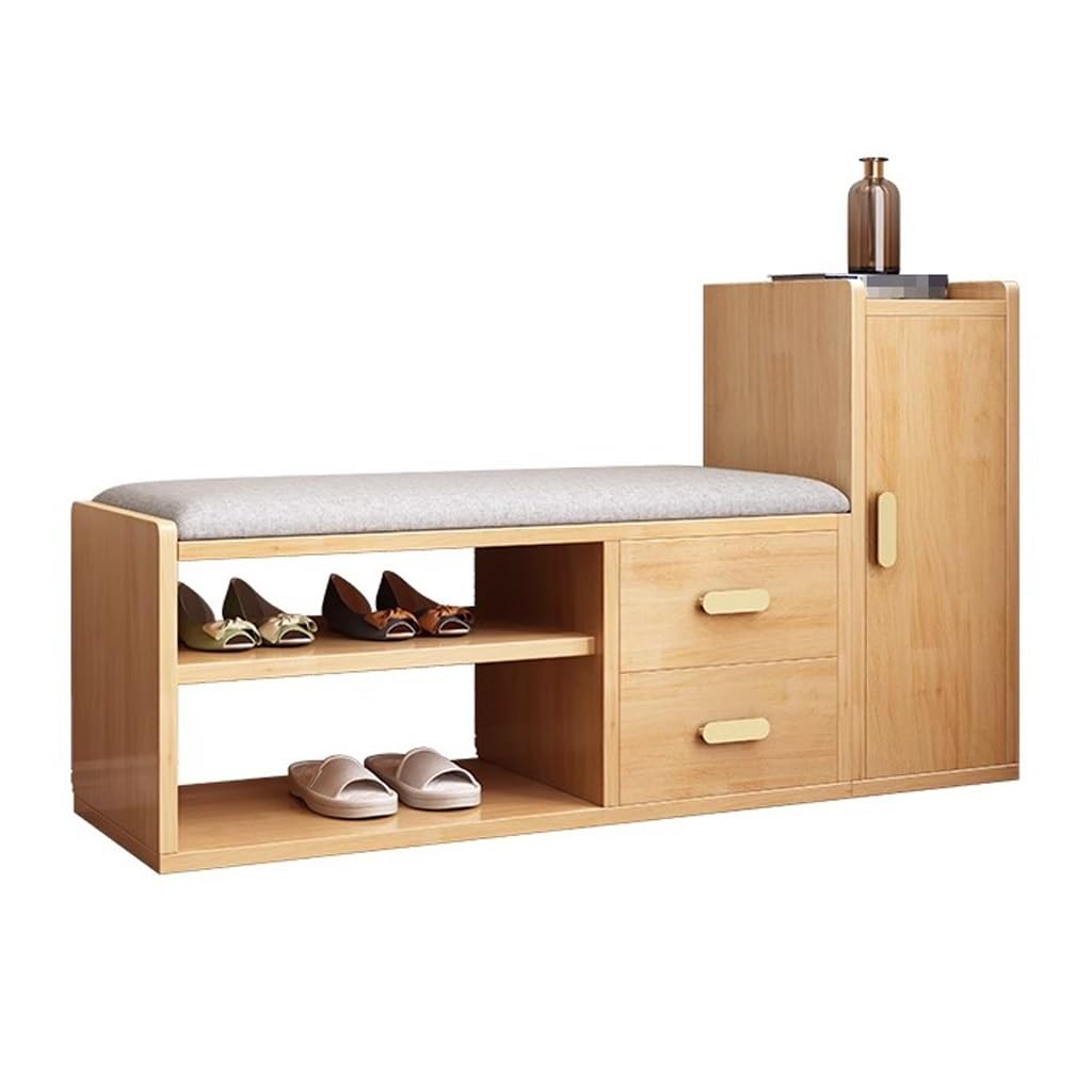 Aioneer Footstool For Front Door Entrance Wooden Shoe Changing Stool Can Sit Shoe Cabinet Home Door Shoe Rack Integrated Soft Bag Wearing Shoe Stool Storage Outdoor Bench Shoe Be-C-M 128cm