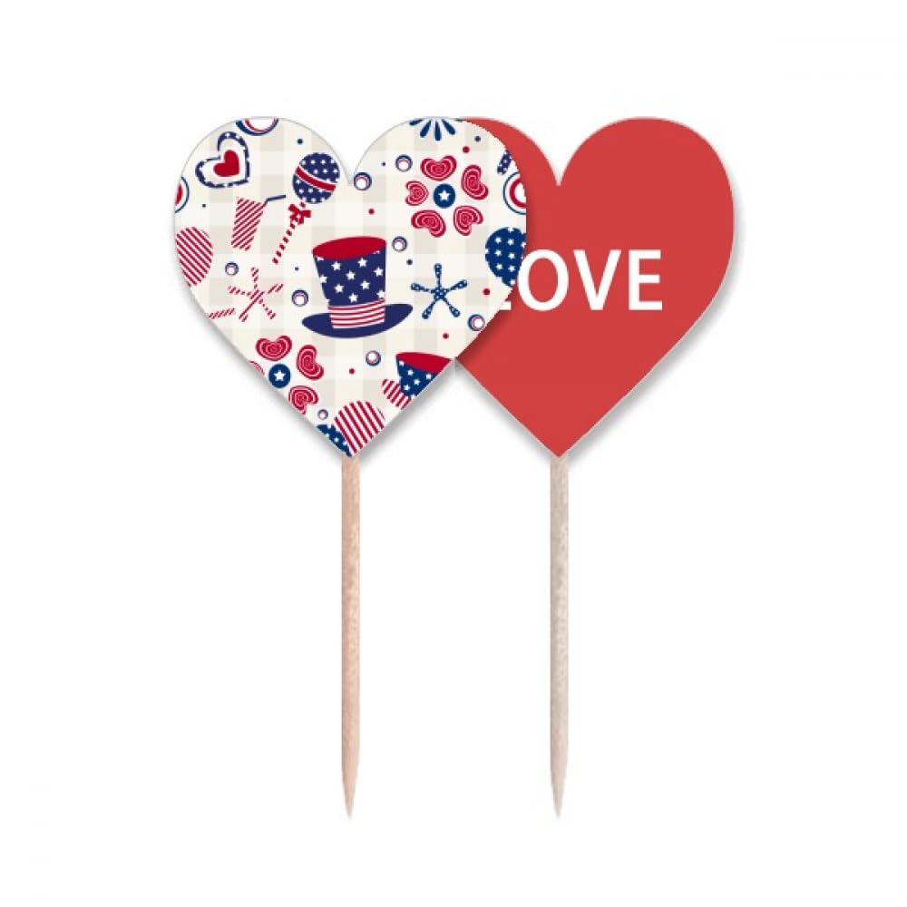 Pic à cupcakes en forme de cœur USA Hat Drink Love pour décoration de fête