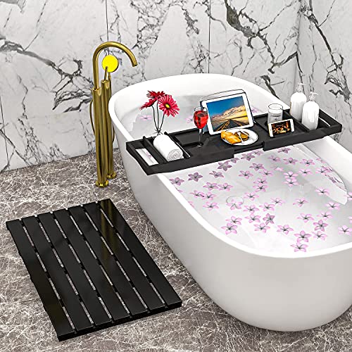 Domax Bathtub Caddy Tray Expandable Bamboo Tub Tray for Luxury Bath with Book Holder and Free Soap Dish Black by Domax - Image 7