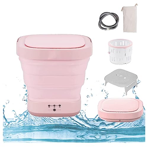 10Lコンパクト折りたたみ洗濯機, ポータブル 小型 簡易 洗濯機 60/80℃乾燥とUV, ウォッシャー ポータブル 4Dウェーブホイール スピンドライ 下着 一人暮らし 家庭用 オフィス 寮 時短・節水,Pink