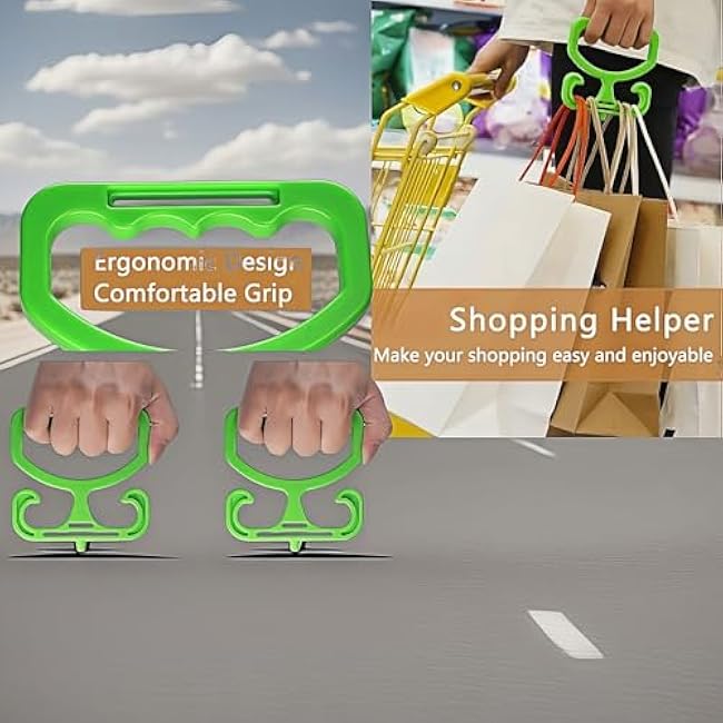 Heavy Duty Grocery Bag Carrier Handle - 2 Pack Adjustable Non-Slip Grip, 80lbs Ergonomic Holder for Shopping Bags, Plastic Bags, Buckets (Space-Saving Design)