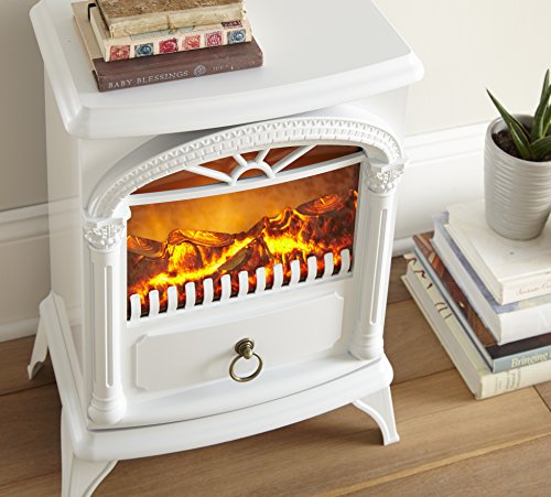 E-Flame Usa Hamilton Indoor Compact Freestanding Electric Fireplace Space Heater - Realistic 3-D Wood Burning Flame (Winter White) #TOP1