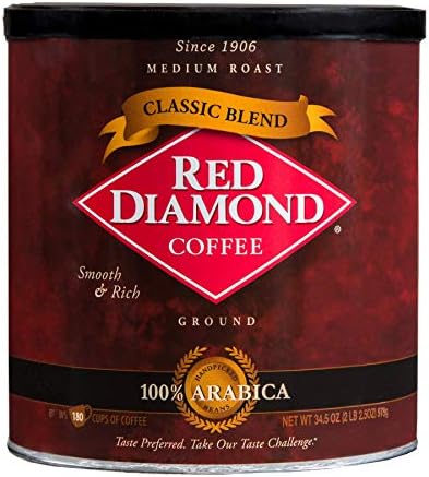 Red Diamond Ground Coffee | Classic Blend | Medium Roast | Arabica Beans | Smooth & Rich Flavor | 34.5 Ounce Resealable Can