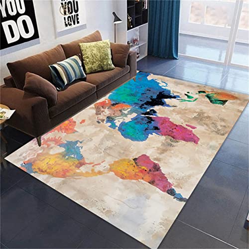 Retro World Map Alfombra Para Sala De Estar, Alfombra Grande Franela Lavable Beige Marrón Mapa Del Mundo Alfombra Pelo Corto Decoración De Alfombra De Habitación De Hombre (Color 3,160x200 cm)