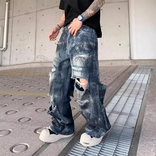 Baggy Jeans Men Distressed Y2k Jeans Men Washed Ripped Relaxed Fit Streetwear Wide Leg Denim Pants2