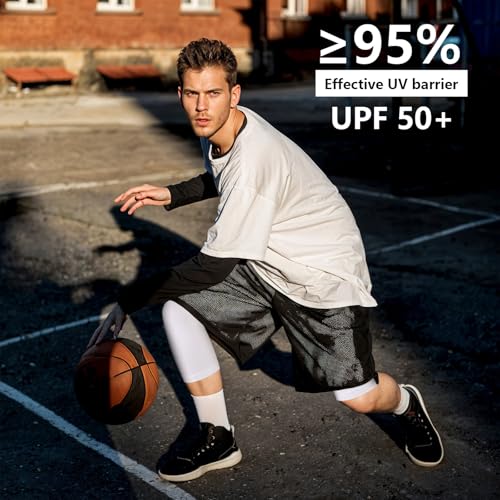 2Pack Basketball Leggings 3/4 One Leg Compression Tights Men Youth, Boys Compression Leggings Athletic Base Layer Pants for Sports Training Football Basketball (10-15 Years Old) White4