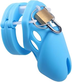 Jaula De Castidad De Silicona Para Hombre,Con 5 Anillos Para El Pene,Juguete Sexual Para Hombres Afeminados,Camilla Femboy,Dispositivo Uretral Erótico Para Bdsm Y Gays,Color Azul Corto.
