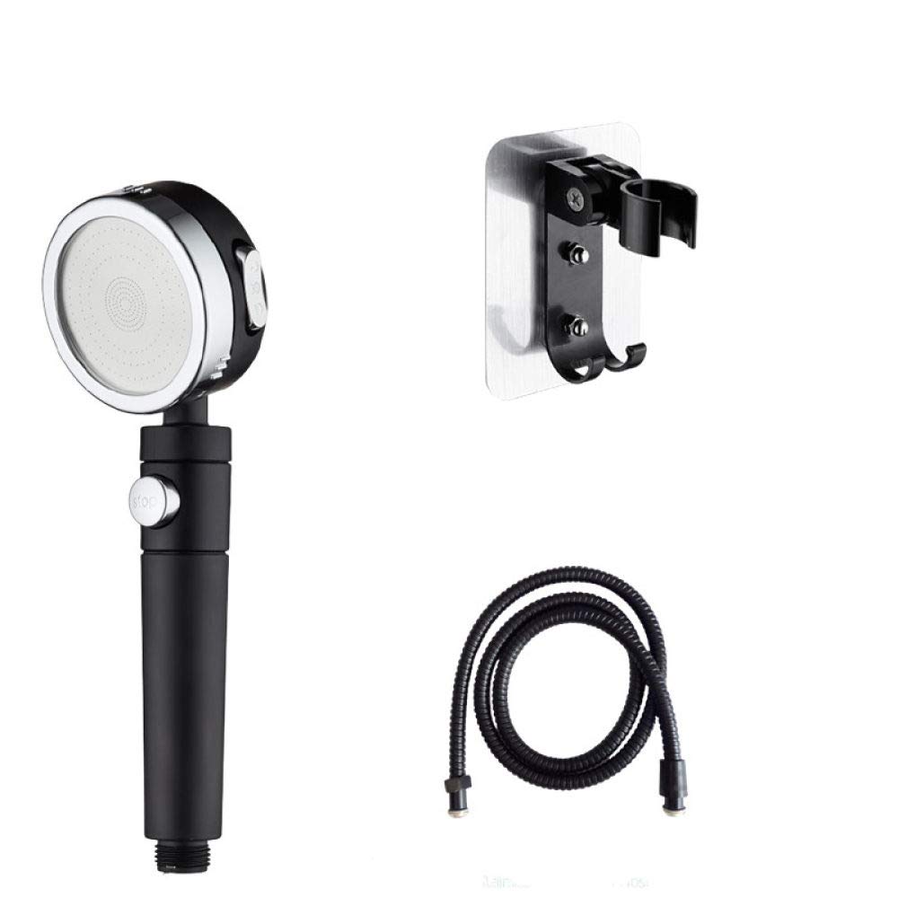 Cabezal de ducha de 3 modos de alta presión con botón de parada Boquilla de pulverización de filtro reemplazable que ahorra agua Negro, juego de ducha negro