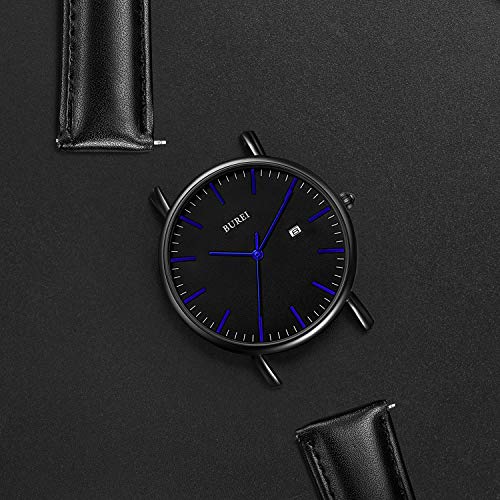 Image of BUREI Men's Fashion Minimalist Wrist Watch Analog Date with Leather Strap
