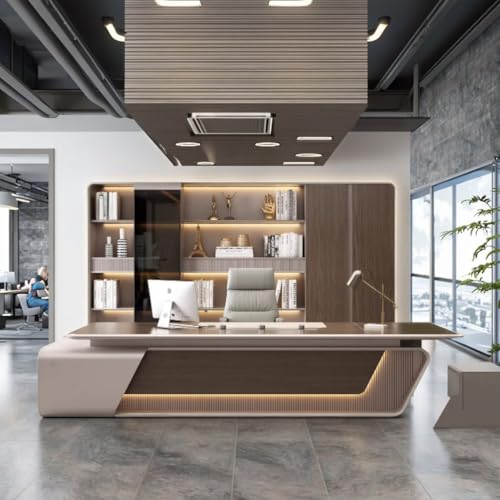 Image of Lakdi The Furniture Co Luxury Office Desk | Modern Director Table with Integrated LED Lighting | Curved Edge Design for Premium Executive Office - LDL-738
