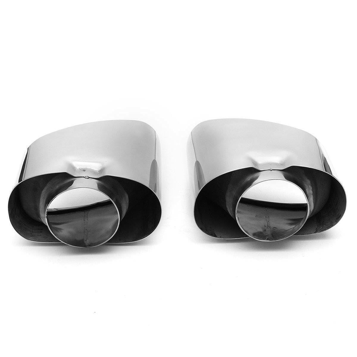 Auspuffblende Doppelrohr Endrohr Edelstahl Auto Endrohrblenden Auspuffendrohr Auspuffrohr Tuning Universell Schalldampf Blende Sport Oval Chrom Auspuffspitzen Set für X5 E53 1999 – 2006