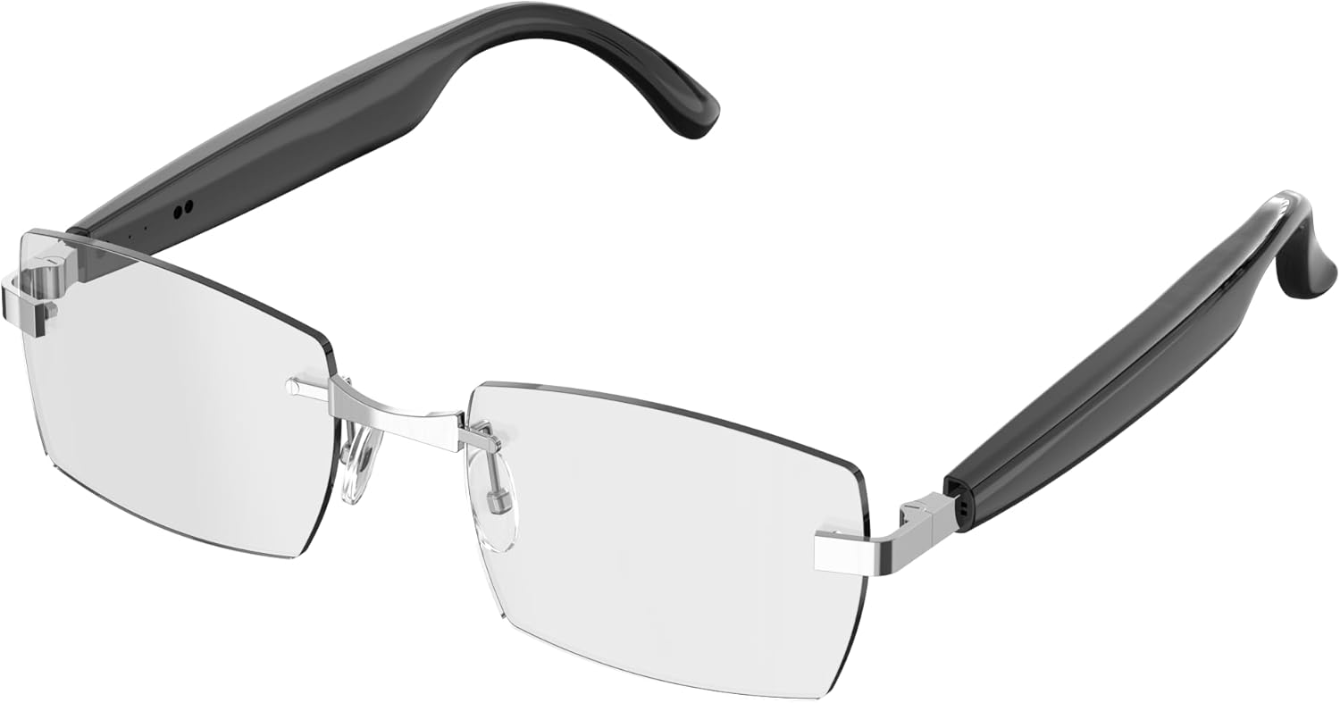 Frameless Smart Bluetooth Glasses with HD Calling, Wireless Audio, Voice Assistant, Ultra-Light Rimless Design (Black/Black)