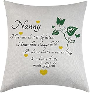 Grandma Gifts Nanny Throw Pillow Cover Nanny Gifts Nanny Pillowcase Grandmother Grandma Cushion Cover Case Birthday 18x18 (Nanny has ears)