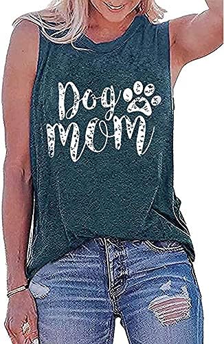 Dog Mom Tank Top Women Dog Mom Paw Print Tee Summer Sleeveless Mom Shirt (Green, X - Large)