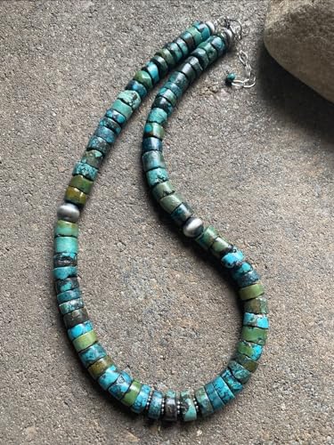 Sterling Silver Turquoise Heishi Bead Necklace. 18 inch 925 Southwestern2