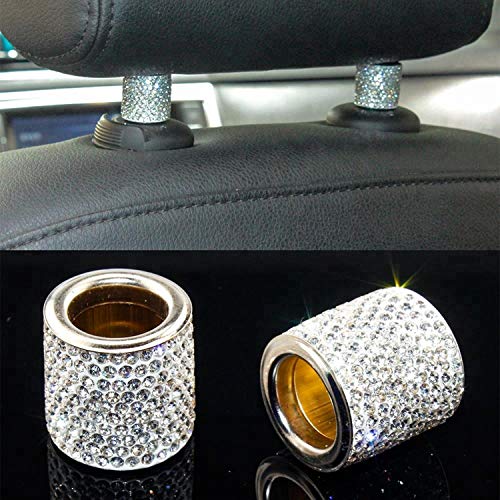 Car Headrest Collars,Car Head Rest Collars Rings Decor Bling Bling Crystal Diamond Ice for Car SUV Truck Interior Decoration Blings-4 Pack White