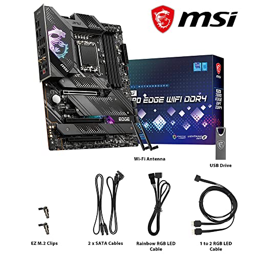 Image of MSI MPG Z690 Edge WiFi DDR4 Motherboard ATX - Supports 14th /13th /12th Gen Intel Core Processors, LGA 1700 - Mystic Light, 75A VRM, Memory Boost (DDR4-5200 /OC), PCIe 5.0 x16, 4X M.2 Gen4 / x4, Wi-Fi 6