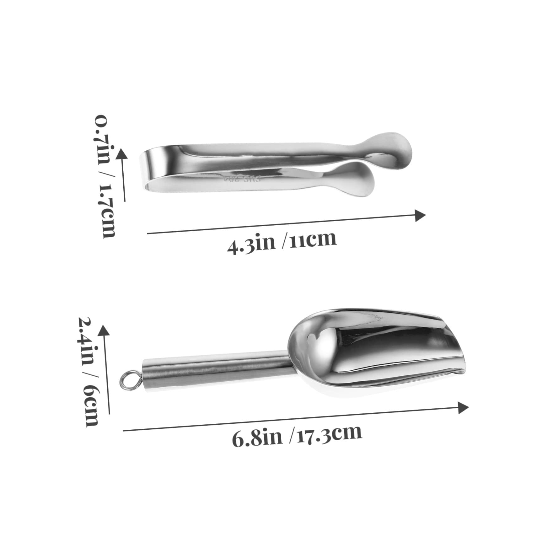 CIYODO Stainless Steel Ice Clip and Shovel Set Ice Scooper for Maker Cube Tongs Grains Scoop Restaurant Kitchen Tongs