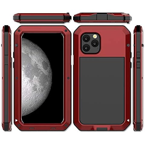 Marrkey for iPhone 11 Pro Max Case,Full Body Protective Cover Heavy Duty Shockproof [Tough Armour] Aluminum Alloy Metal Case with Silicone Built-in Screen Protector for iPhone 11 Pro Max - red Cover